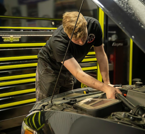 Mechanic working on car